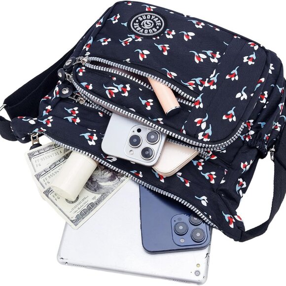 Women Crossbody Bag Nylon Polyester Small Multi Pocket Travel Work - Picture 8 of 9